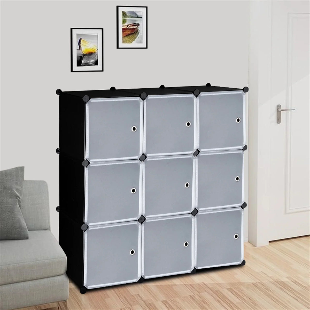BMTBUY 9-Cube DIY Plastic Closet Cabinet, Modular Book Shelf Organizer Units, Storage Shelving with Doors