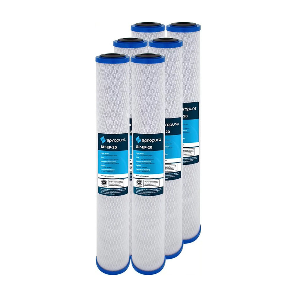 SpiroPure SP-EP-20 20 x 2.5 Inch Carbon aqua Filter Replacement, 6 Pack