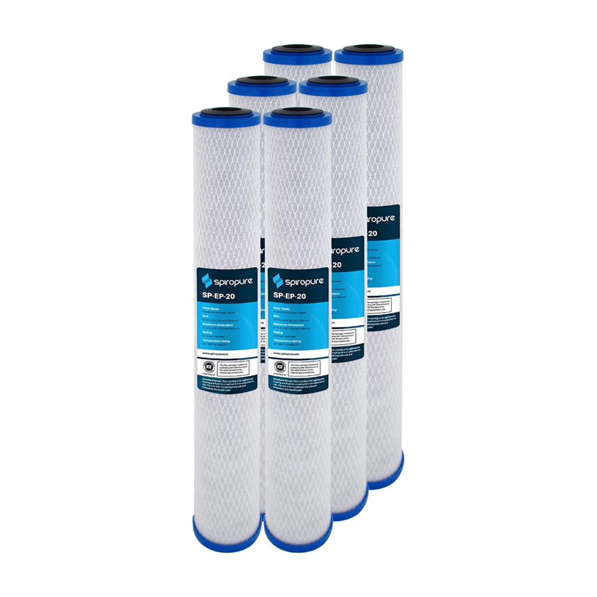 SpiroPure SP-EP-20 20 x 2.5 Inch Carbon aqua Filter Replacement, 6 Pack