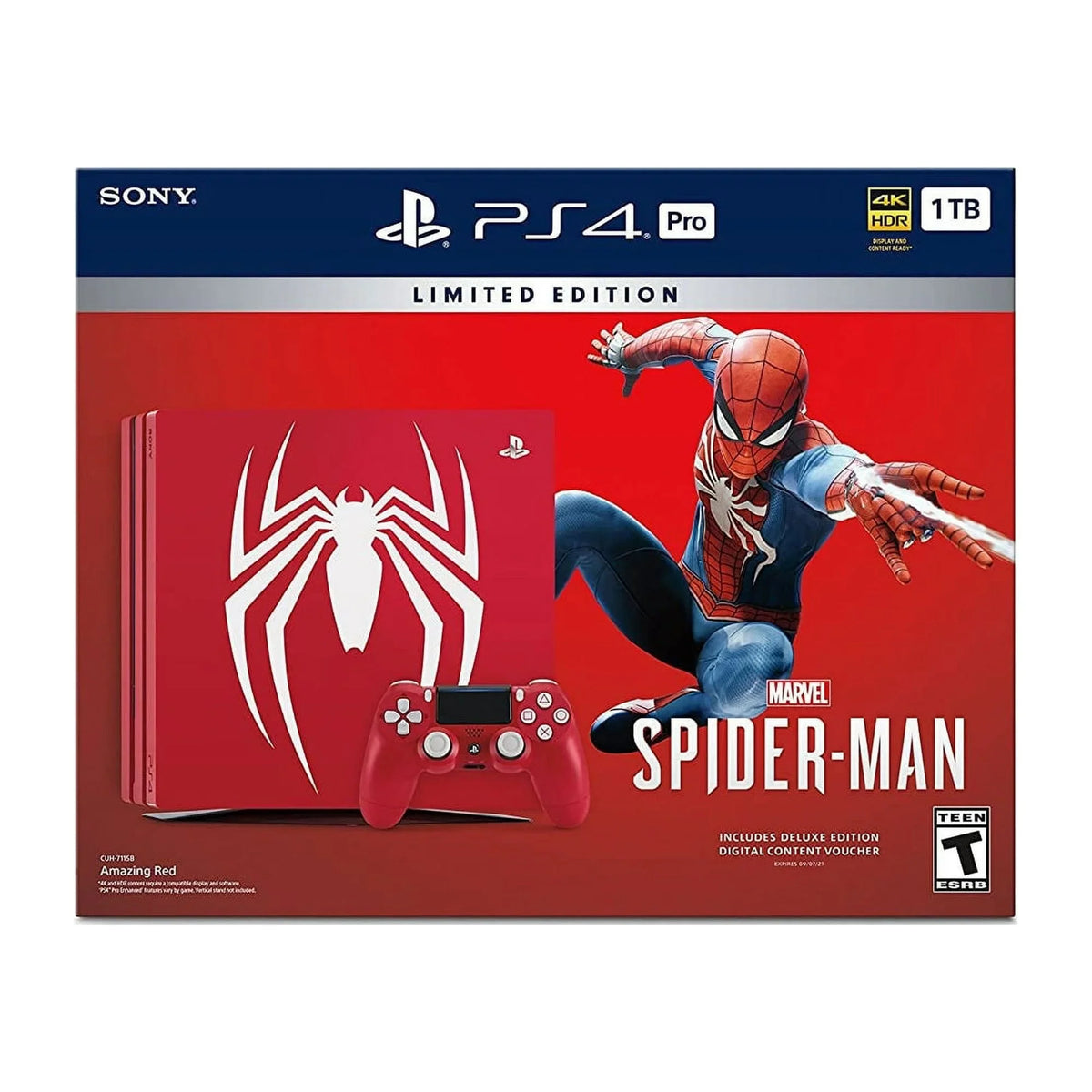 PlayStation 4 Pro 1TB Gaming Console Spider-Man Limited Edition with Charging Dock HDMI Cable 2 Controller Bolt Axtion Like New