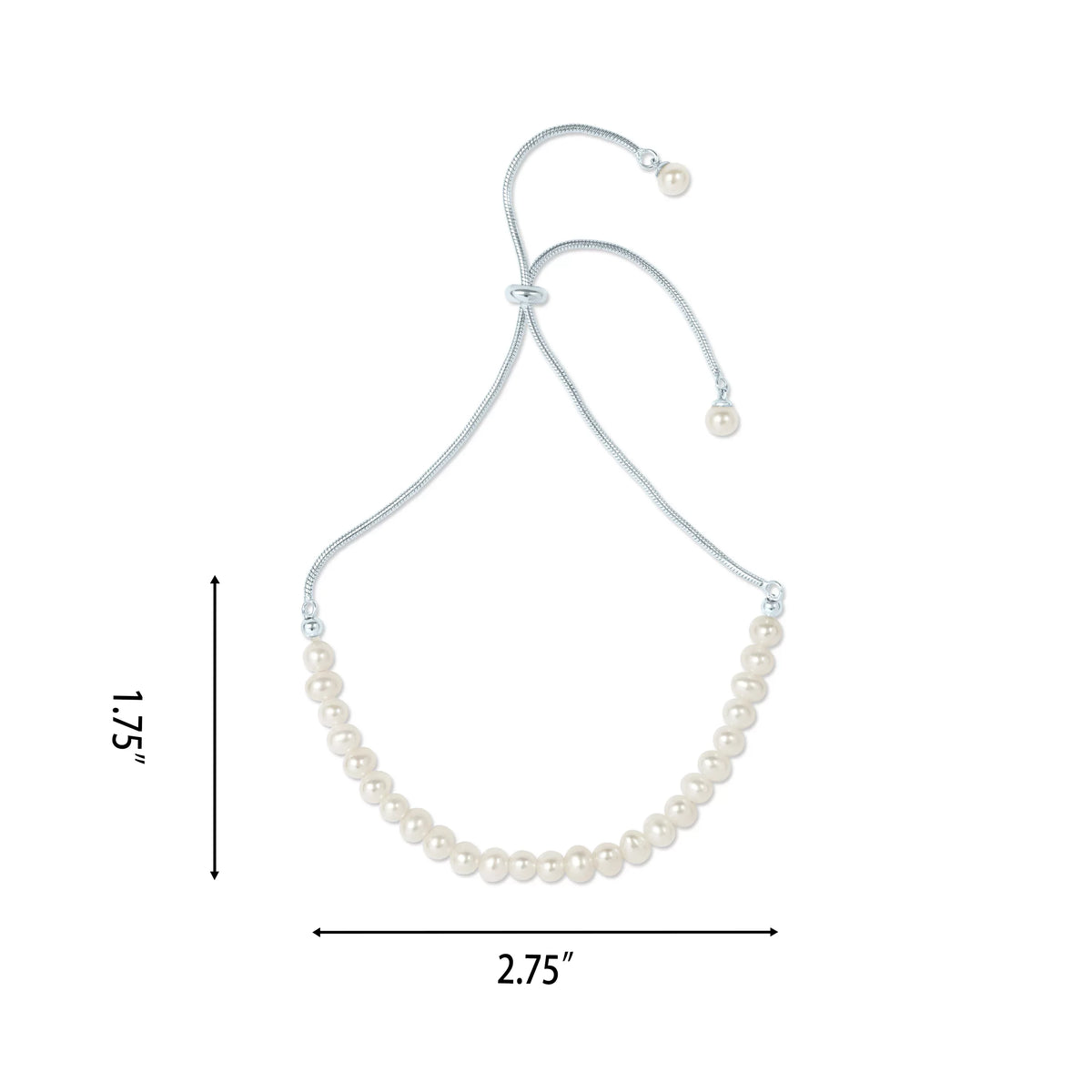 Gemistry White Cultured Freshwater Pearl Adjustable Slider Bracelet in 925 Sterling Silver for Women