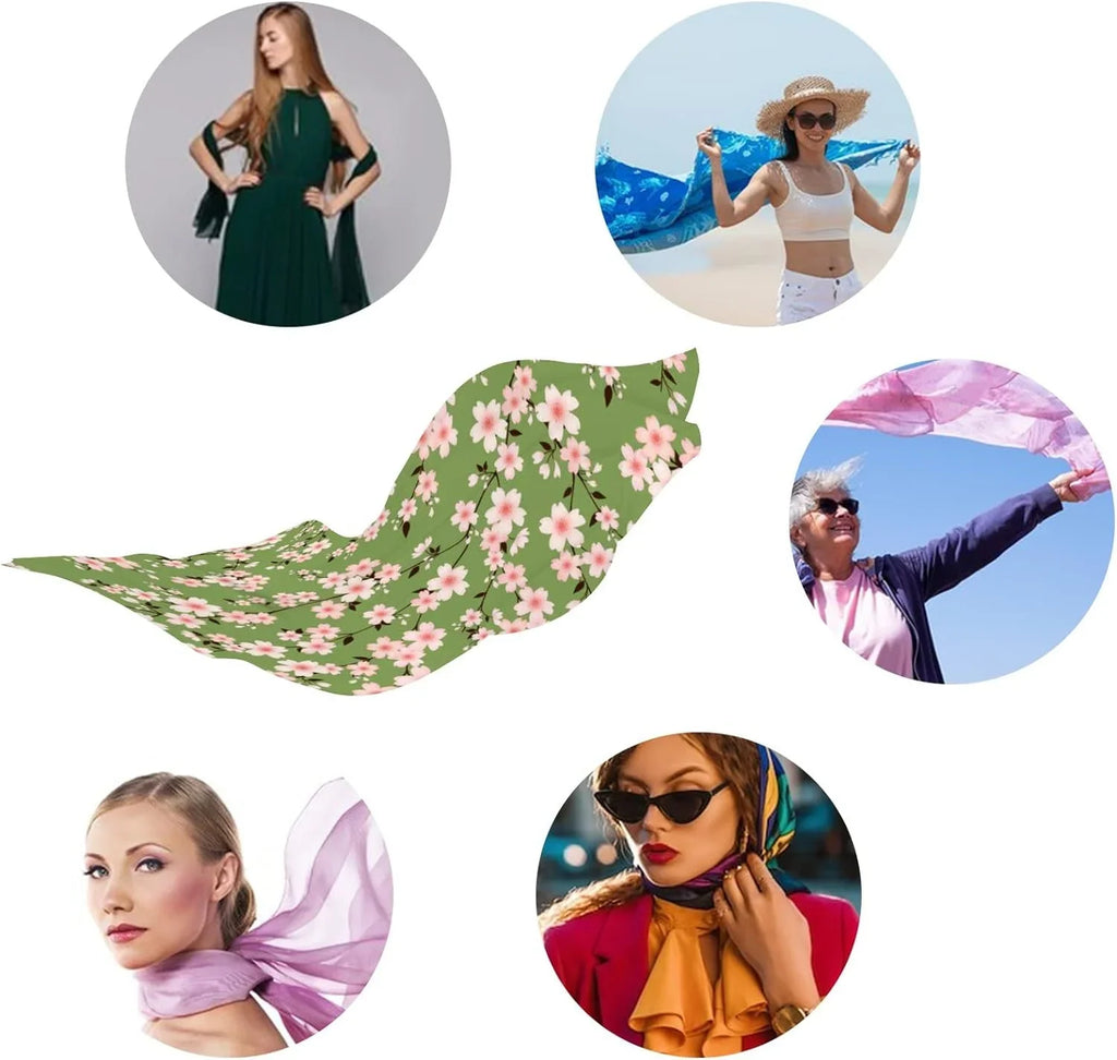 Hyjoy Cherry Blossom Branches Long Silk Neck Scarf Lightweight Shawl Wrap Scarves for Women Girls