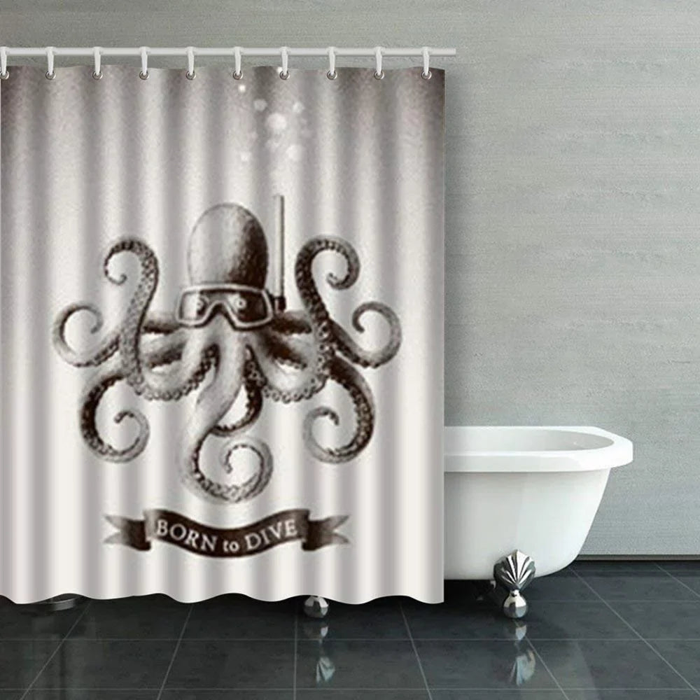 BPBOP Octopus Wearing Mask Diving Under moisture Vintage Scuba Shower Curtains Bathroom Curtain 60x72 Inch