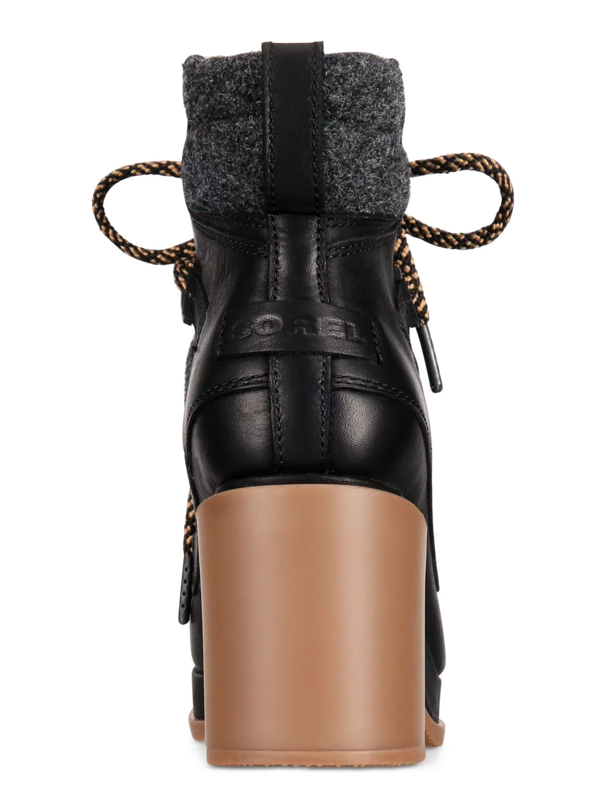 SOREL Womens Black Mixed Media D-Ring Hardware 1" Platform Slip protected Padded Kurt Geiger Women Round Toe Block Heel Lace-Up Leather Booties 6