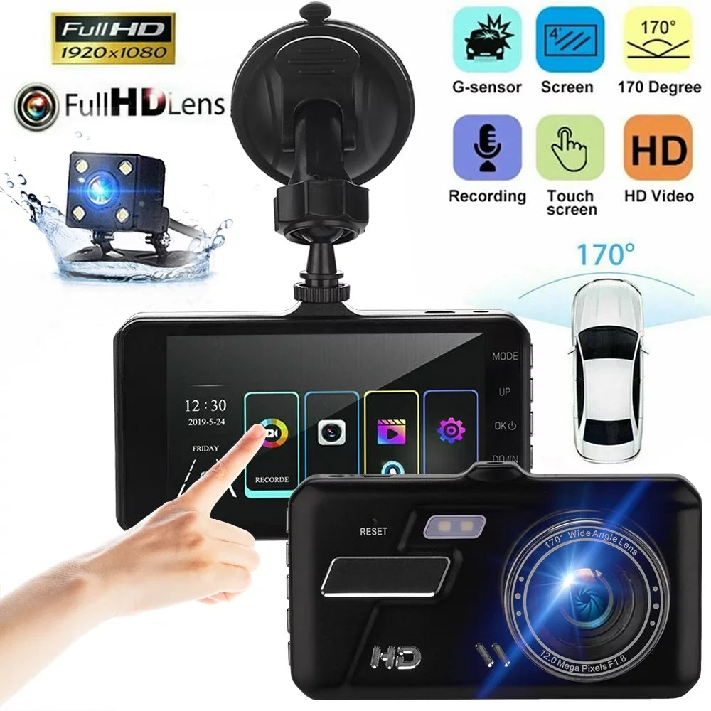 NIFFPD 4" 1080P IPS Touch Screen Dash Cam Dual Lens Car DVR 170° Front and Rear Camera Dashboard, Camera Recorder with G-Sensor