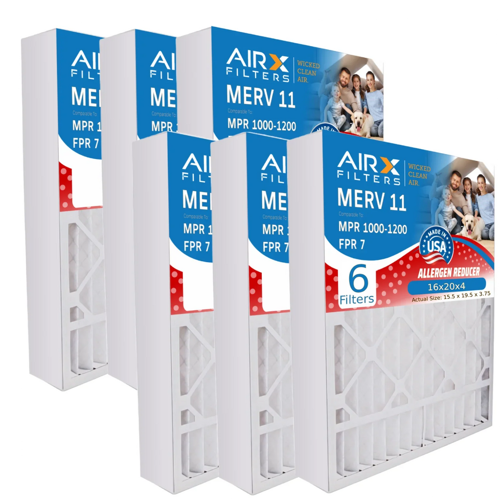 16x20x4 Air Filter MERV 11 Comparable to MPR 1000, MPR 1200 & FPR 7 suitable with White Rodgers FR1000M-111 Premium USA Made 16x20x4 Furnace Filter 6 Pack MERV 11 by AIRX FILTERS WICKED CLEAN AIR.