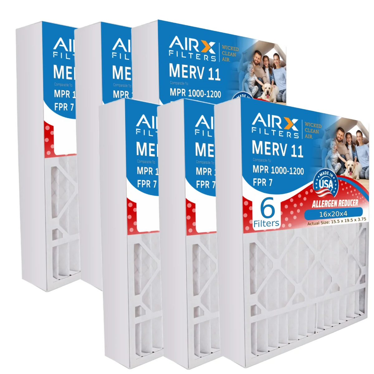 16x20x4 Air Filter MERV 11 Comparable to MPR 1000, MPR 1200 & FPR 7 suitable with White Rodgers FR1000M-111 Premium USA Made 16x20x4 Furnace Filter 6 Pack MERV 11 by AIRX FILTERS WICKED CLEAN AIR.