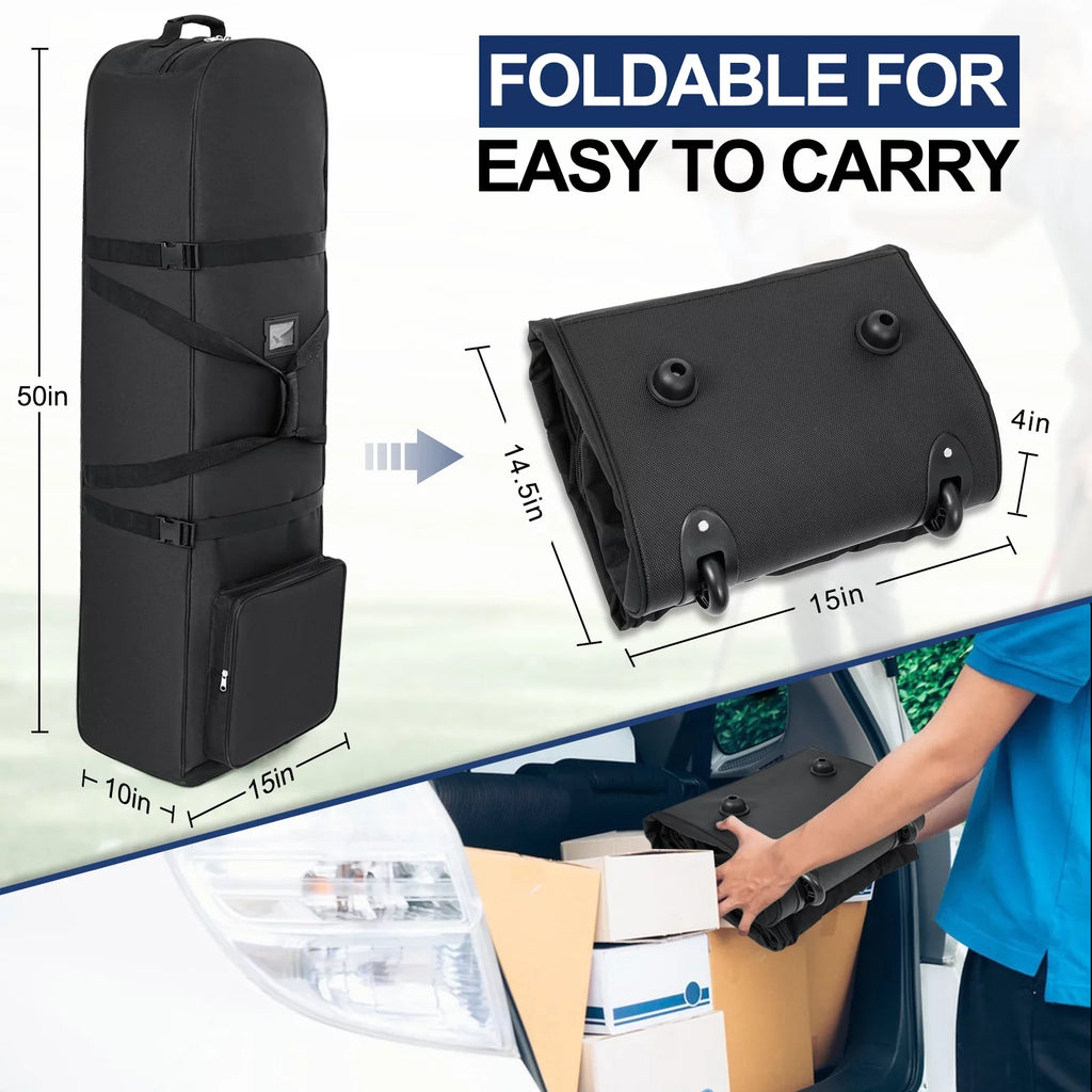 Wossspt Soft Golf Travel Bags with Stabilizing Straps, Upgraded Rubber Wheels, Heavy Duty 900D Polyester Oxford Wear impervious，Extra Storage Pocket