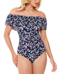 Swim Solutions Womens Swim One Piece Vintage Ditsy Floral   Blue 14