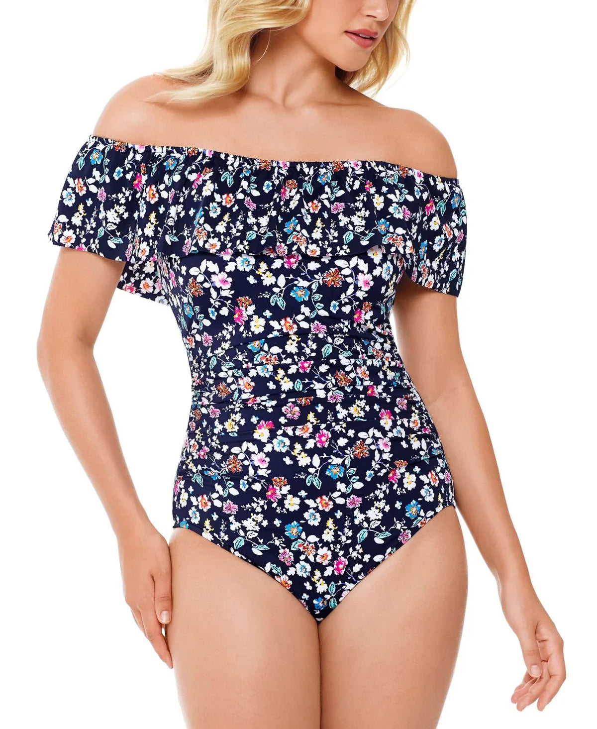 Swim Solutions Womens Swim One Piece Vintage Ditsy Floral   Blue 14