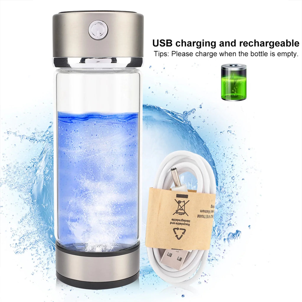 Nikou USB Charging Rich Hydrogen aqua Purifier Filter Glass Bottle Anti-Skid Portable Lonizer Cup