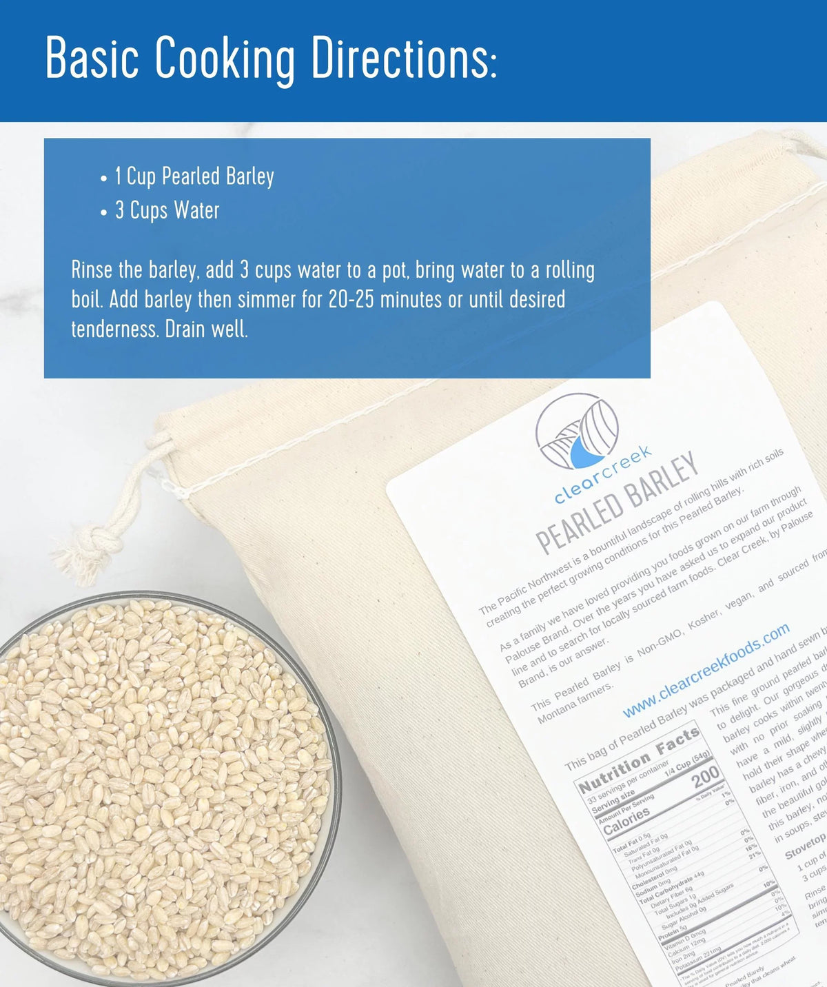 Pearled Barley Bulk | 25 lbs Bucket | Non GMO | Kosher | Food Storage