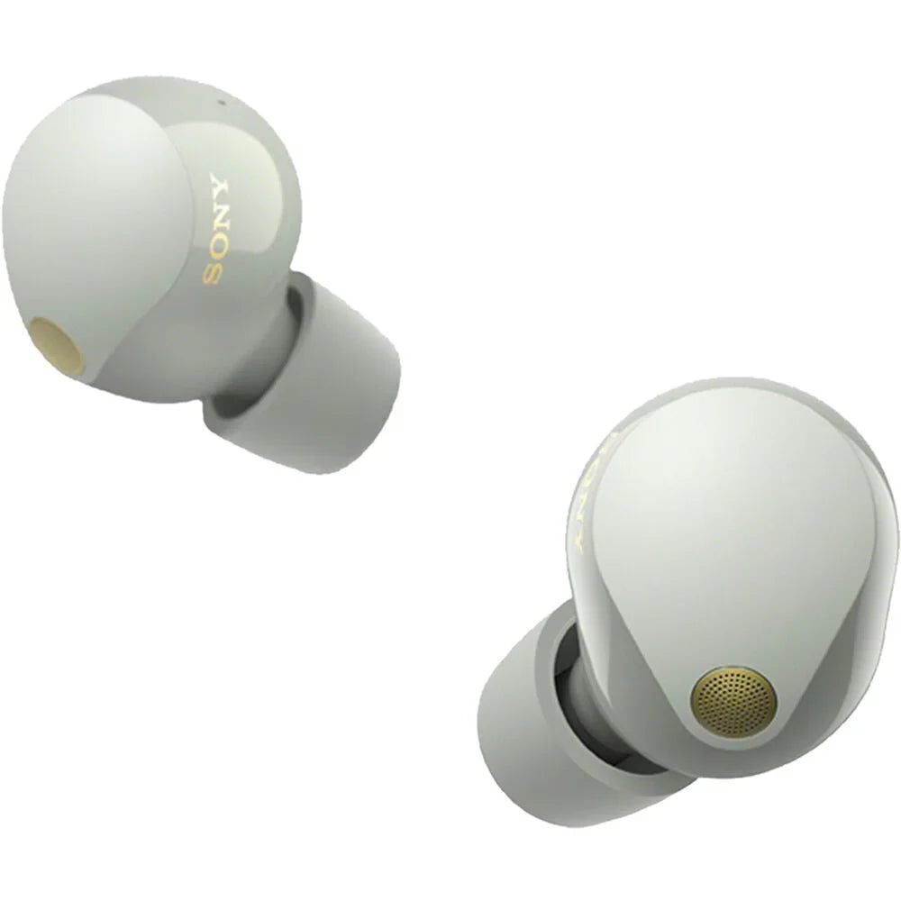 WF-1000XM5 Industry Leading Noise Canceling Truly Wireless Earbuds (Silver) Bundle with Silicone Case (Red), Memory Foam Ear Tips, USB-A to USB-C Cable & 1 YR CPS Enhanced Protection Pack