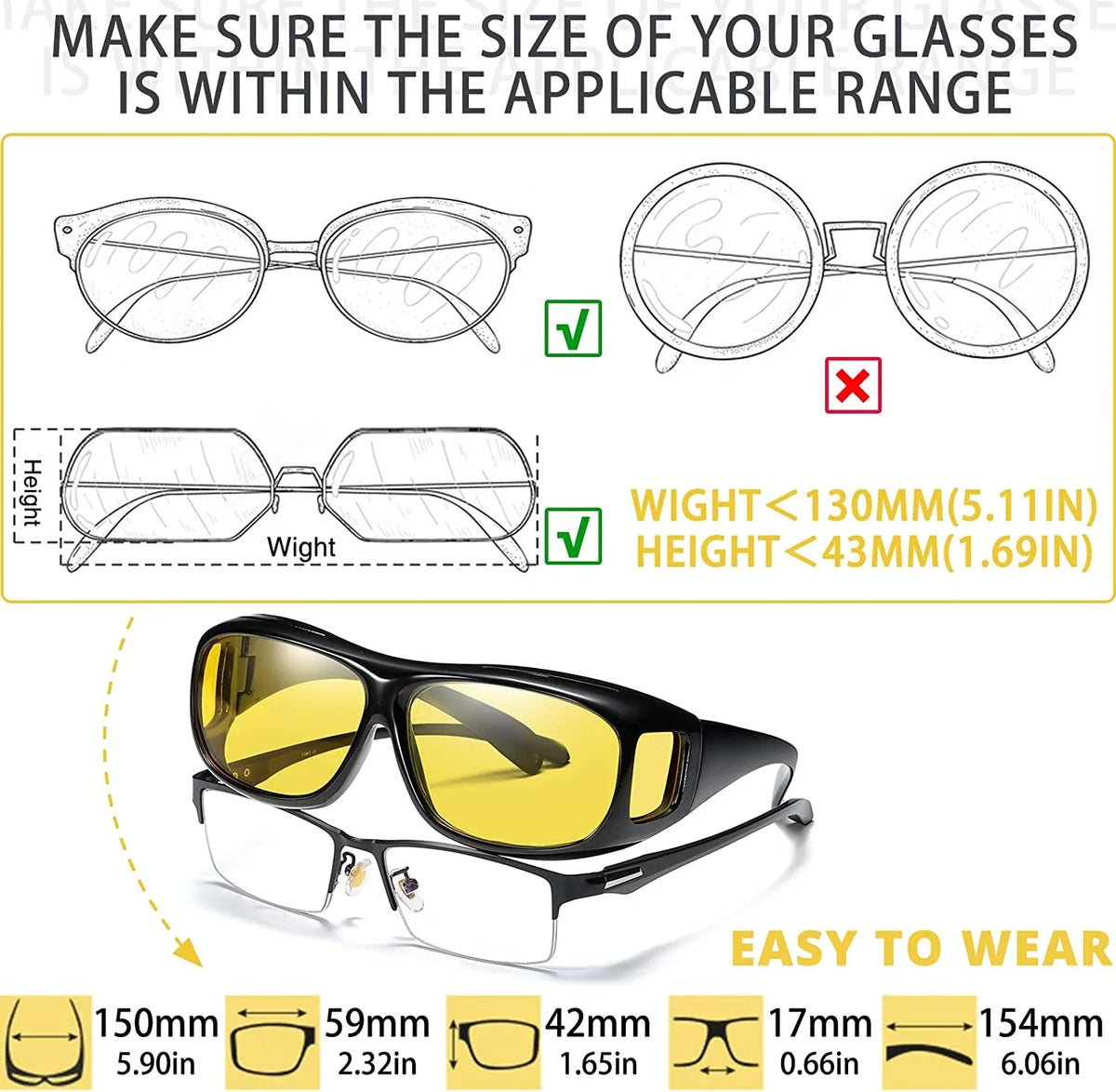 SHEEN KELLY Polarized UV400 Night Vision Glasses Driving Men Women Fit Over Prescription Eyewear Wrap Arounds Sunglasses Yellow Lens