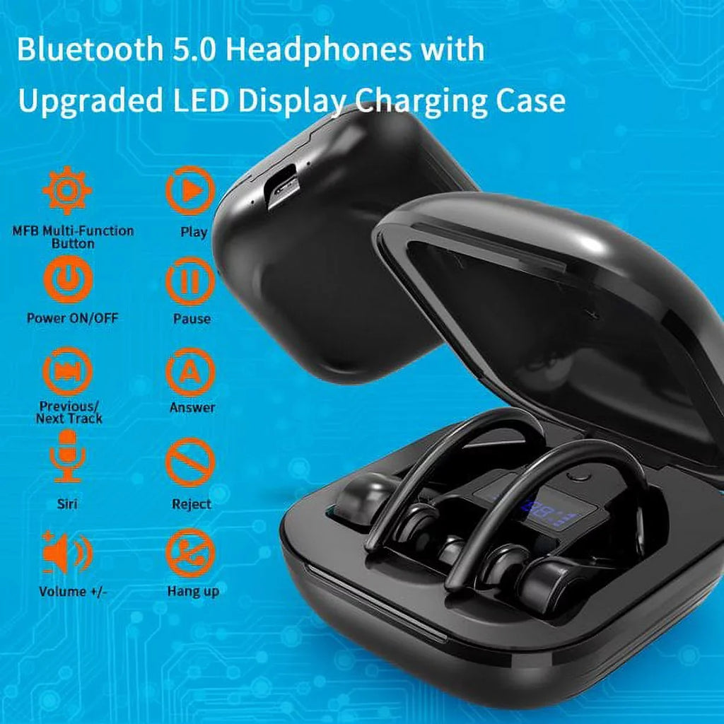 Wireless Earbuds 5.0 True Wireless Sport Earphones Built-in Mic in Ear Running Headset with Earhooks Charging Case suitable with iPhone 13 Pro Max XS XR  Android