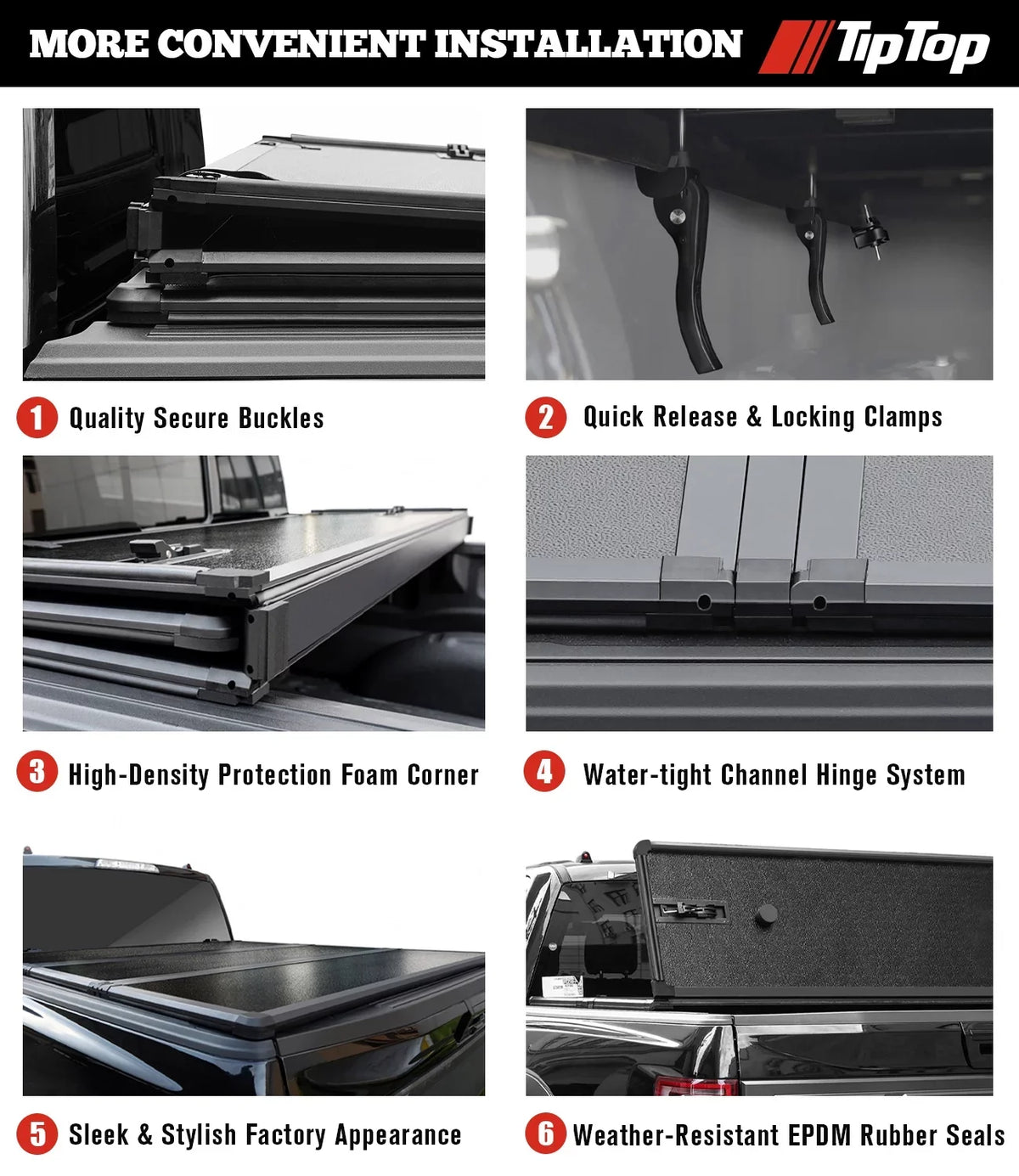 TIPTOP Tri-Fold Hard Tonneau wrap Truck Bed FRP On Top For 2005-2015 Tacoma 5ft Bed (60.3") | TPM3 |For Models With or Without The Deck Rail System|
