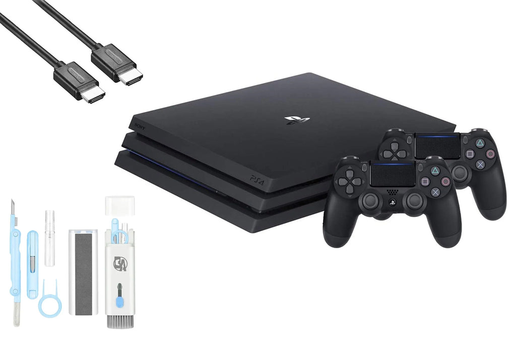 Pre-Owned  PlayStation 4 Pro 1TB Gaming Console Black HDMI Cable 2 Controller With BOLT AXTION Cleaning Kit Bundle (Refurbished: Like New)