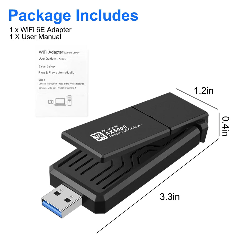 CELECTIGO AX5400 802.11AX WiFi 6E USB 3.0 WiFi Adapter ,for PC Laptop Tri Band 6GHz/5GHz/2.4GHz, WPA3, Wireless USB WiFi Dongle Network Adapter,Only suitable with Windows 11/10, Driver free,Black