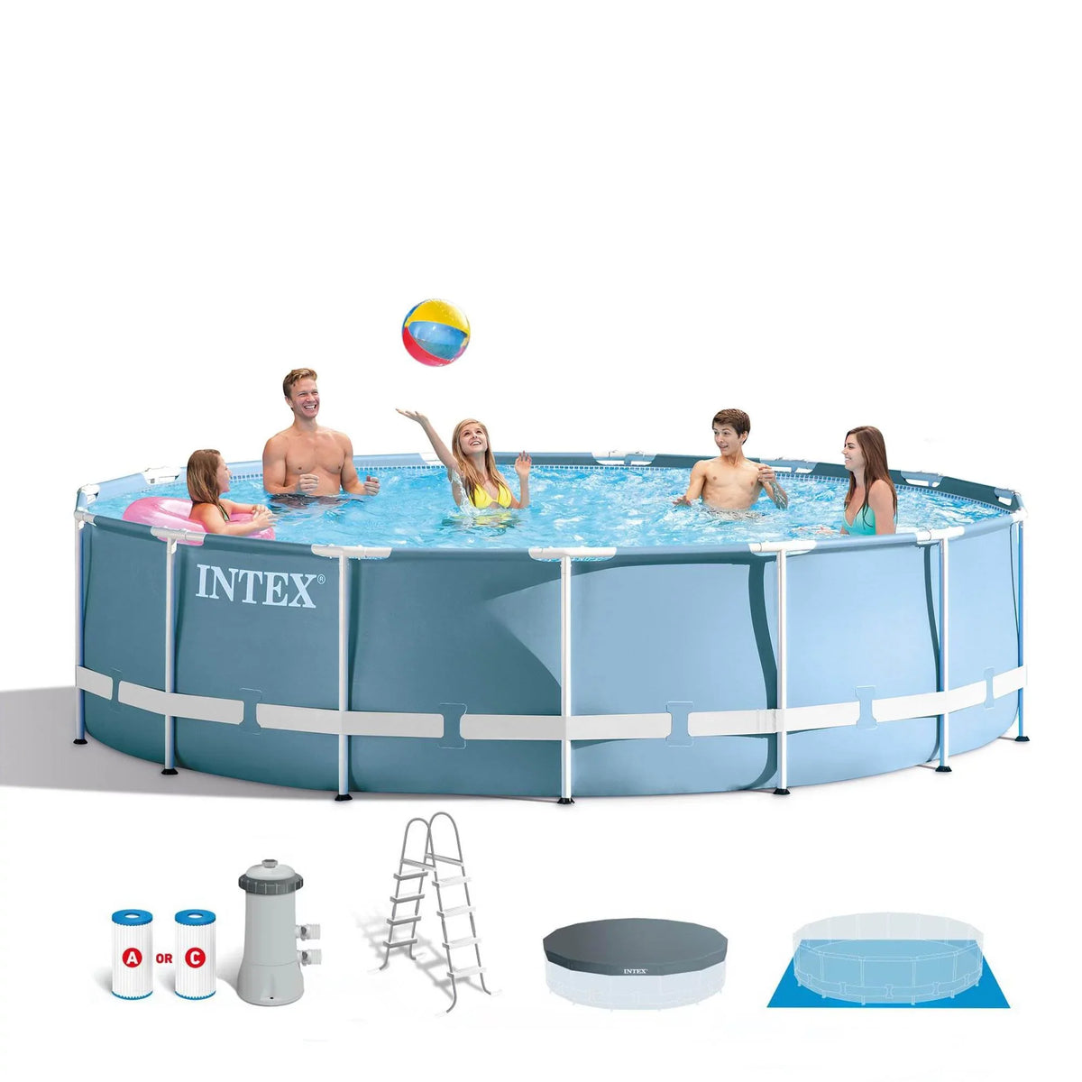 Intex 15 Feet x 48 Inches Prism Frame Pool Set with Ladder, protector, & Pump (Used)
