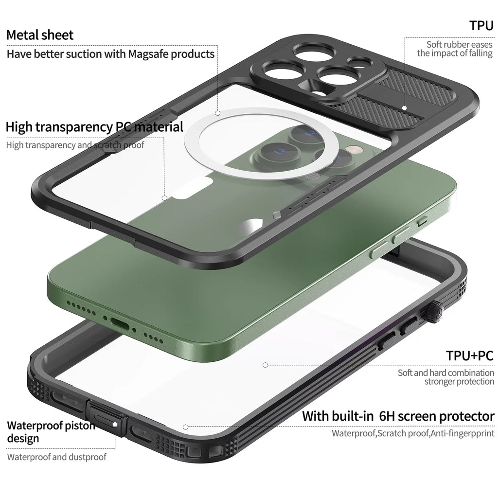 for iPhone 14 Pro 6.1" Case Waterproof, Built-in 6H Screen Protector [Real 360][IP68 Underwater][14FT Military Dropproof][Dustproof][matching with MagSafe] for iPhone 14 Pro - Black