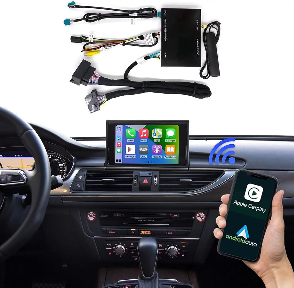 Road Top Wireless Carplay Retrofit Kit Decoder for Audi A6 2010-2016 Year with MMI 3G System, fit for Audi A7 2016-2018 Year with MIB2, Support Android Auto, Mirrorlink, Reverse Camera