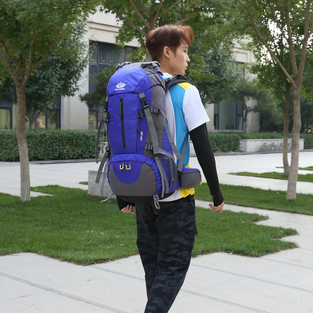 Adventure Backpack50L Waterproof Camping Backpack with Shoe Compartment and Rain shield