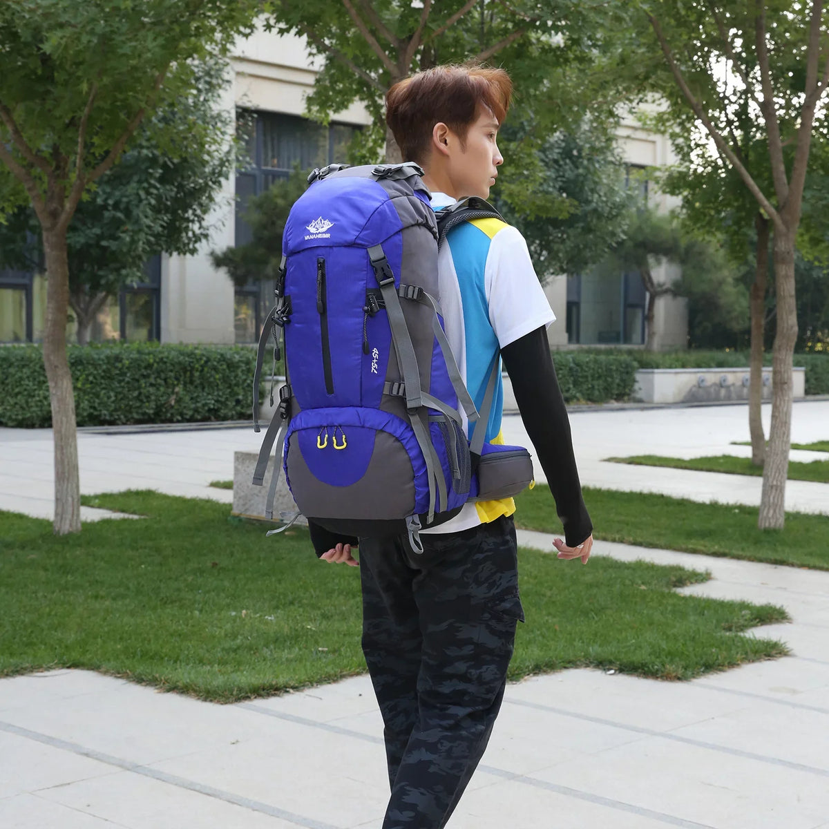 Adventure Backpack50L Waterproof Camping Backpack with Shoe Compartment and Rain shield