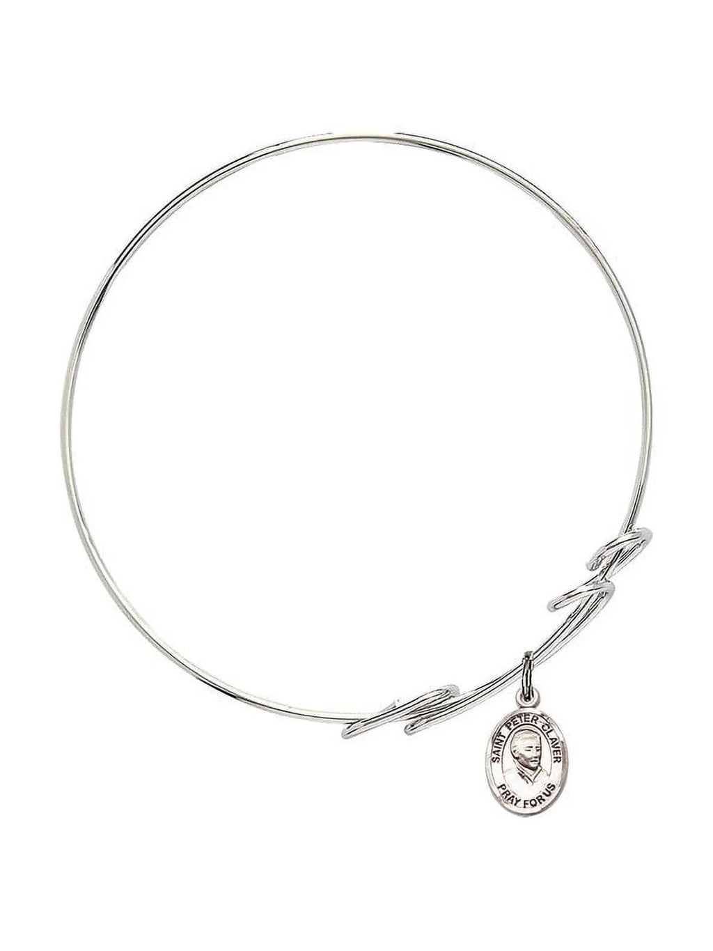 Peter Claver in Sterling Silver. 8 inch Round Double Loop Bangle Bracelet w/ St