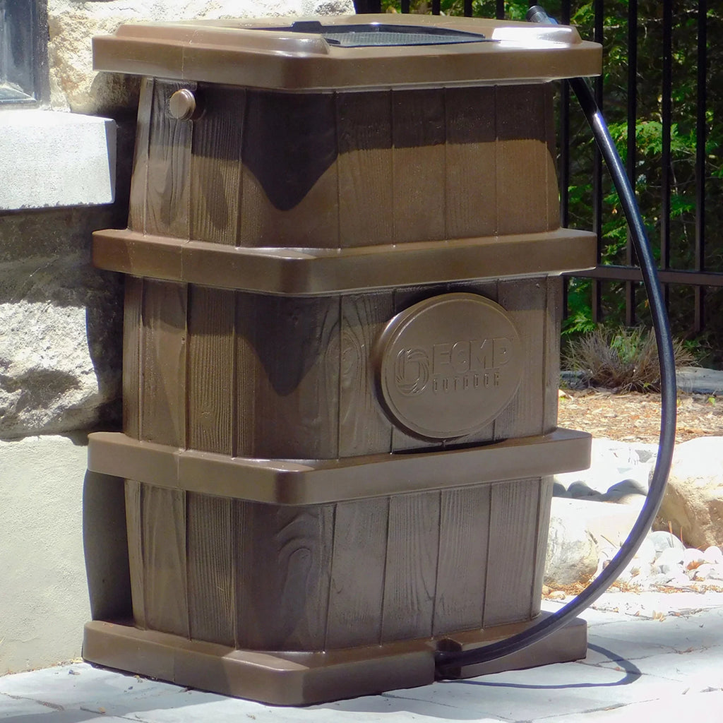 FCMP Outdoor WG4000 45 Gallon Wood Grain Rain moisture Catcher Barrel, Brown
