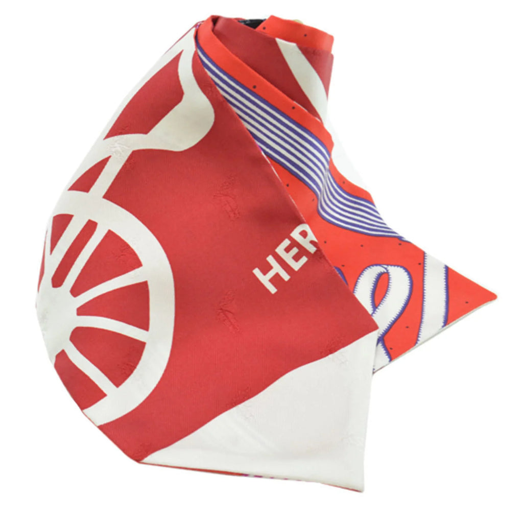 Pre-Owned Hermes HERMES Scarf Twill Up Red White Orange Multi Silk Ladies (Like New)