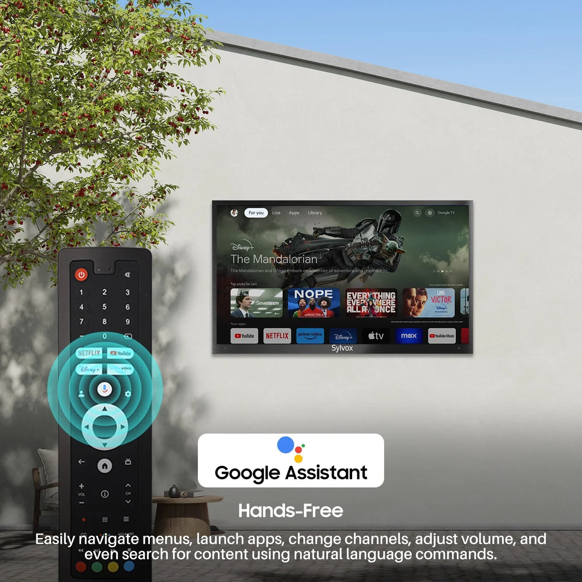 SYLVOX Outdoor TV, 43'' QLED Smart Google TV, IP55 Waterproof, Dolby Vision HDR, Voice Remote,1000nits Weatherproof Television, Chromecast Built-in for Deck, Patio or Garden(Deck Pro QLED 2.0)