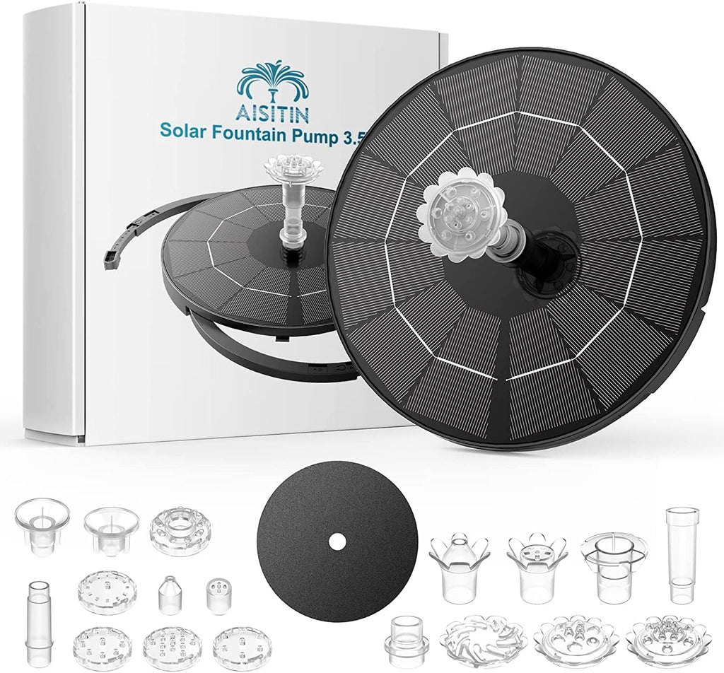 3.5W Solar Fountain Pump for moisture Feature Outdoor DIY Solar Bird Bath Fountain with Multiple Nozzles, Solar Powered aqua Fountain for Garden, Ponds, Fish Tank and Aquarium