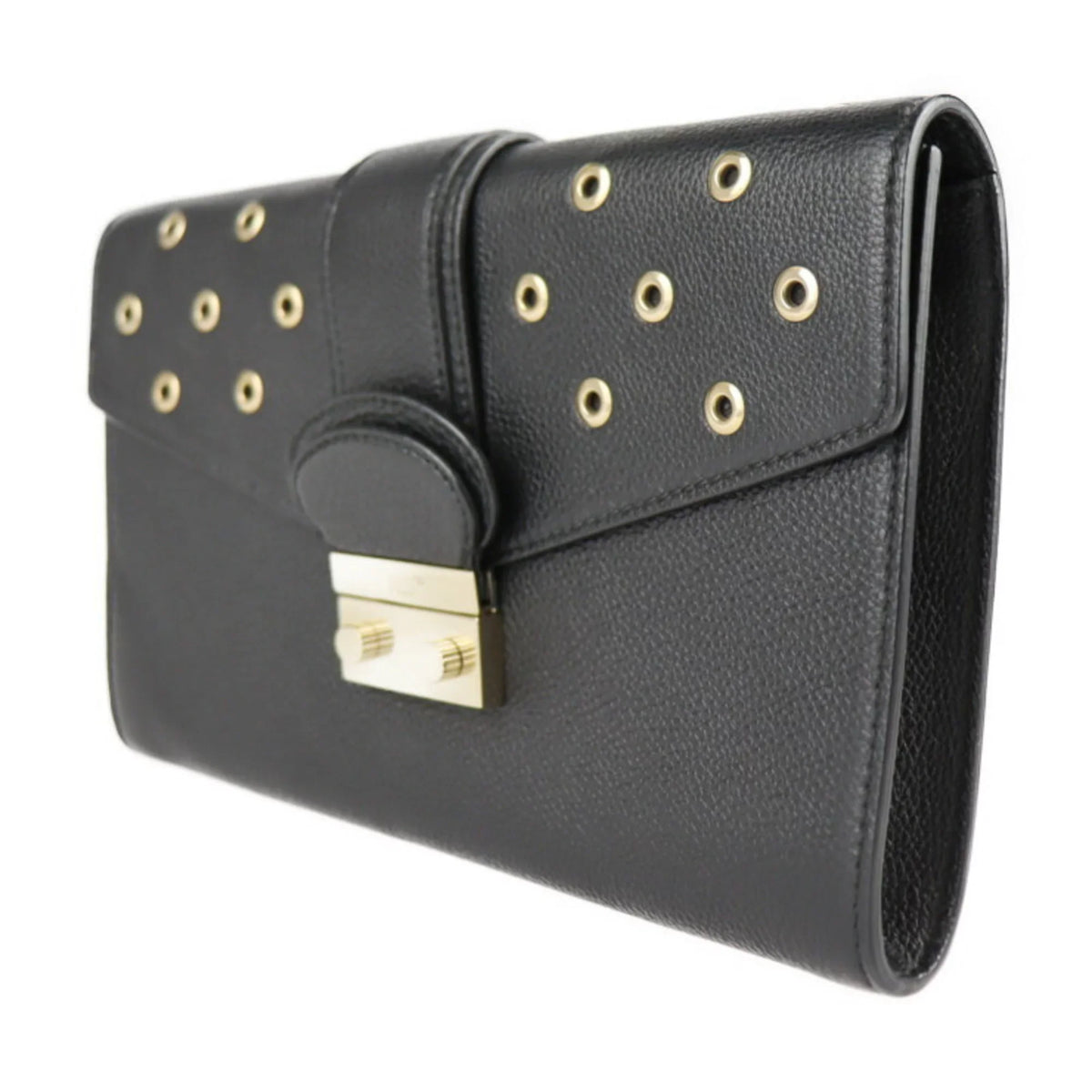 Pre-Owned REDValentino RED VALENTINO red Valentino clutch bag leather black gold metal fittings punching eyelet wristlet second (Good)