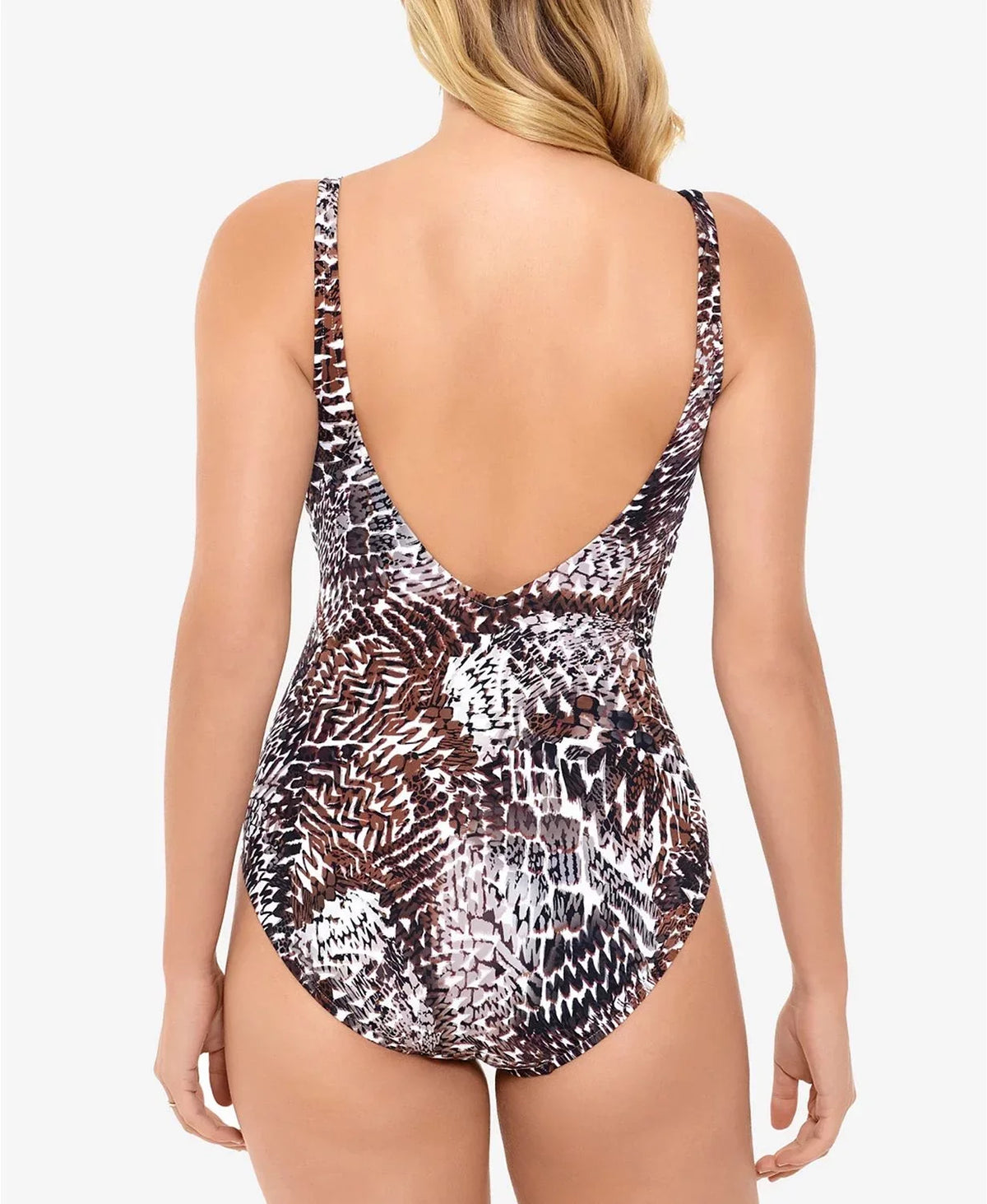 SWIM SOLUTIONS Women's Brown Printed Tummy Control Halter One Piece Swimsuit 10