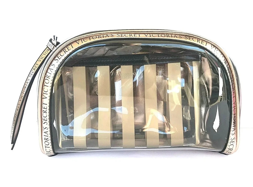Victoria's Secret 3 in 1 Beauty Bag Set Clear Cosmetic Trio Makeup Train Case NWT