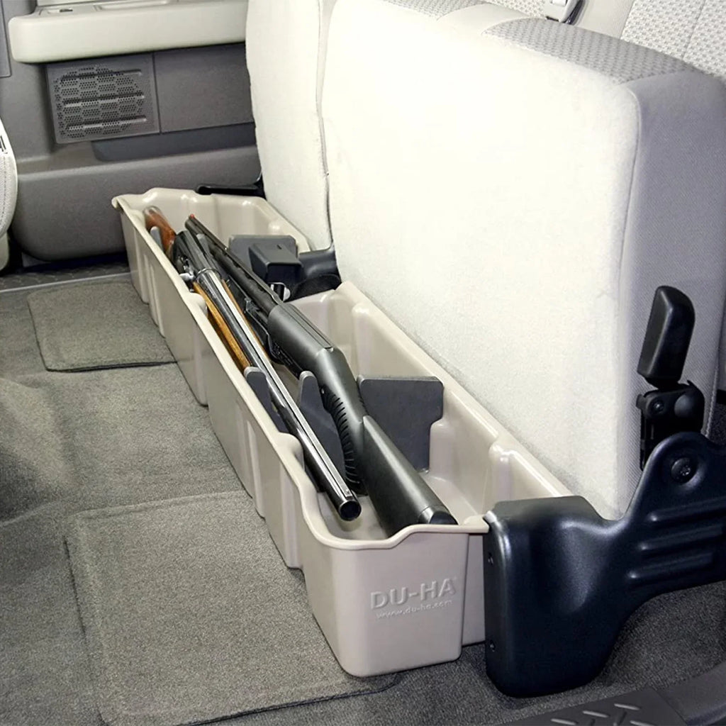 Gun Rack/Organizer; Vehicles w/o Factory Subwoofer; Gray; Fits select: 2013-2014  F150 SUPER CAB, 2011-2012  F150. DU-HA 20096 DU-HA Underseat Storage; Incl