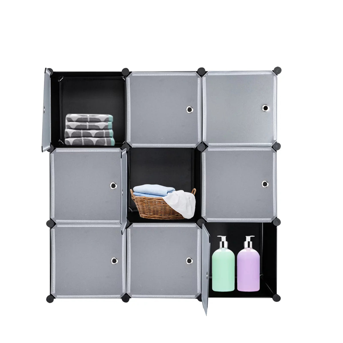 BMTBUY 9-Cube DIY Plastic Closet Cabinet, Modular Book Shelf Organizer Units, Storage Shelving with Doors