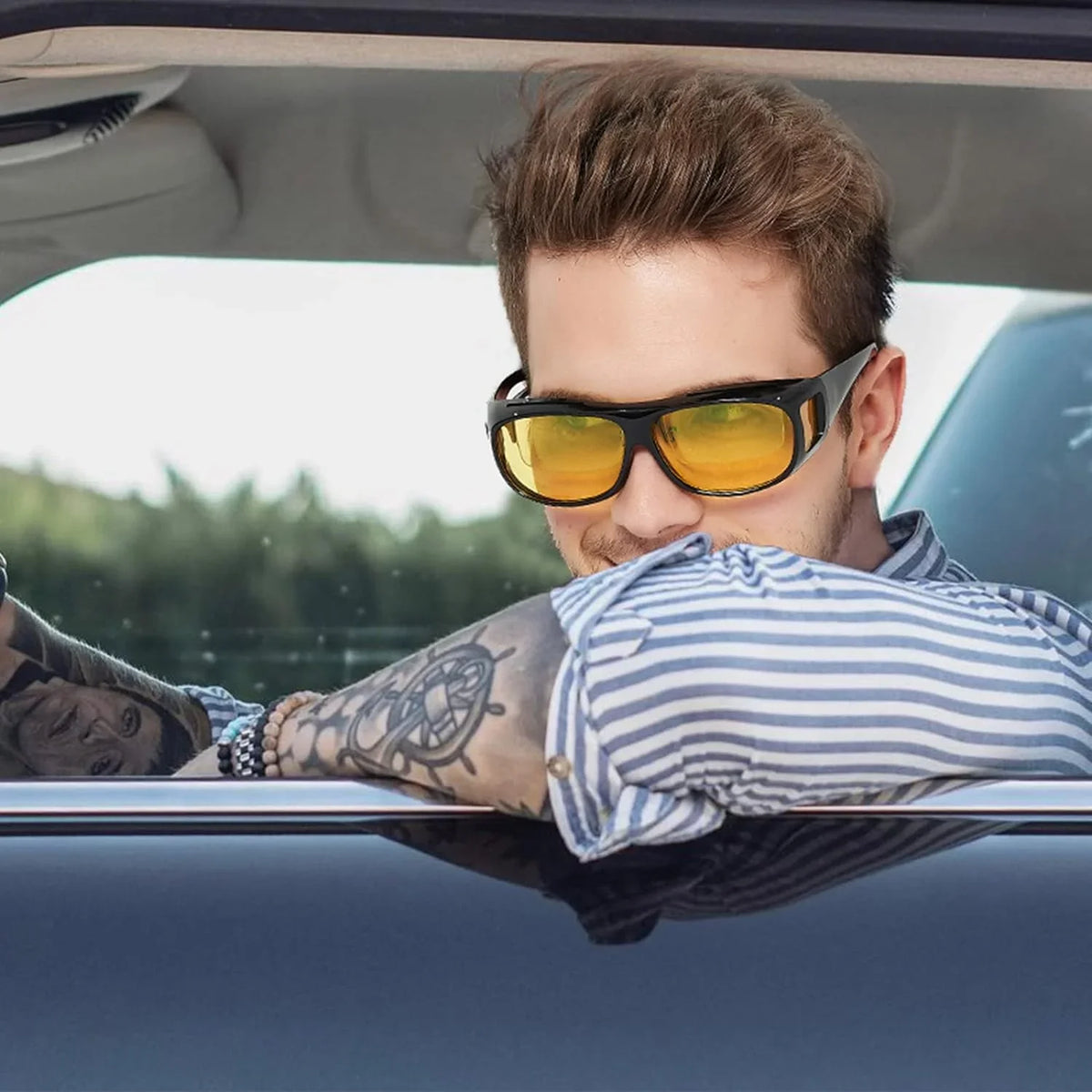 SHEEN KELLY Polarized UV400 Night Vision Glasses Driving Men Women Fit Over Prescription Eyewear Wrap Arounds Sunglasses Yellow Lens