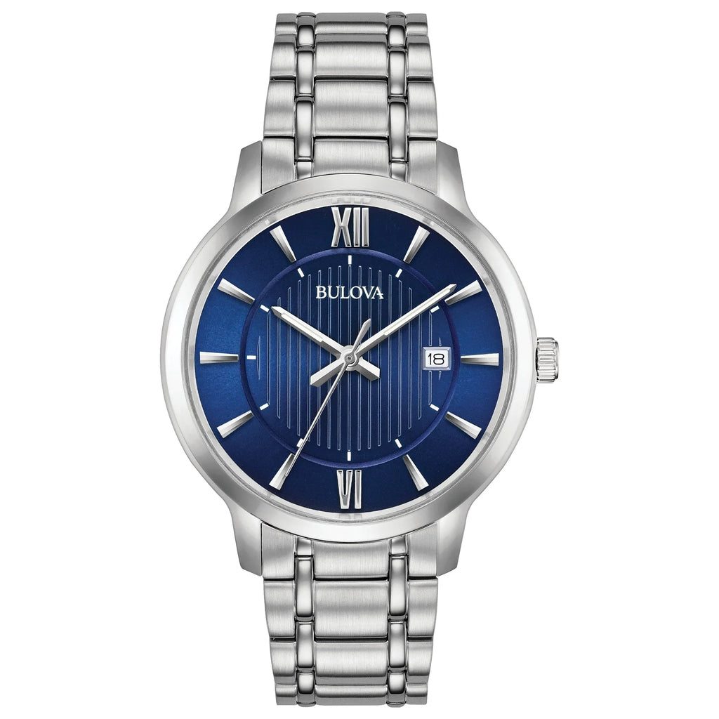 Bulova Men's Classic Blue Dial Stainless Steel Watch 96B282