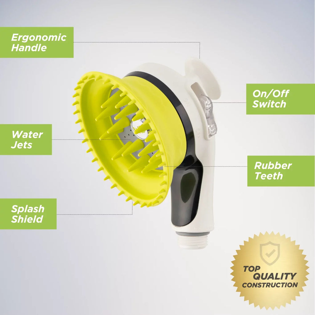 For Bathtub Spouts with Front Pullup Lever Only.. Wondurdog Bathtub Spout and Garden Hose Dog Wash Kit with Splash Shield and Rubber Scrubbing Teeth