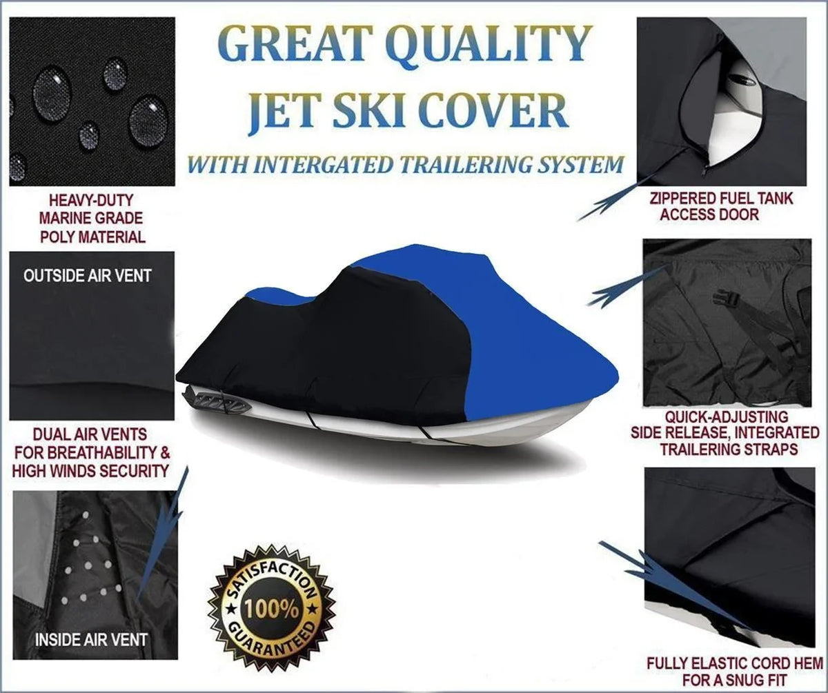 BLACK / BLUE HEAVY-DUTY, 600 DENIER shield appropriate for Kawasaki ZXi 1100 1996 1997 1998 1999 2000 2001 2002 2003 Jet Ski protector PWC Covers 2 Seater