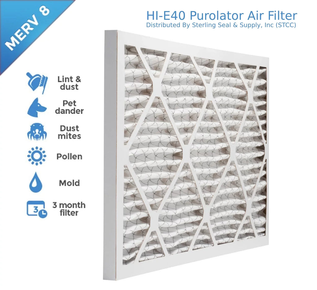 15x20x1, Purolator Hi-E 40 Extended Surface Pleated Air Filter, Mechanical MERV 8, (6 Pack)