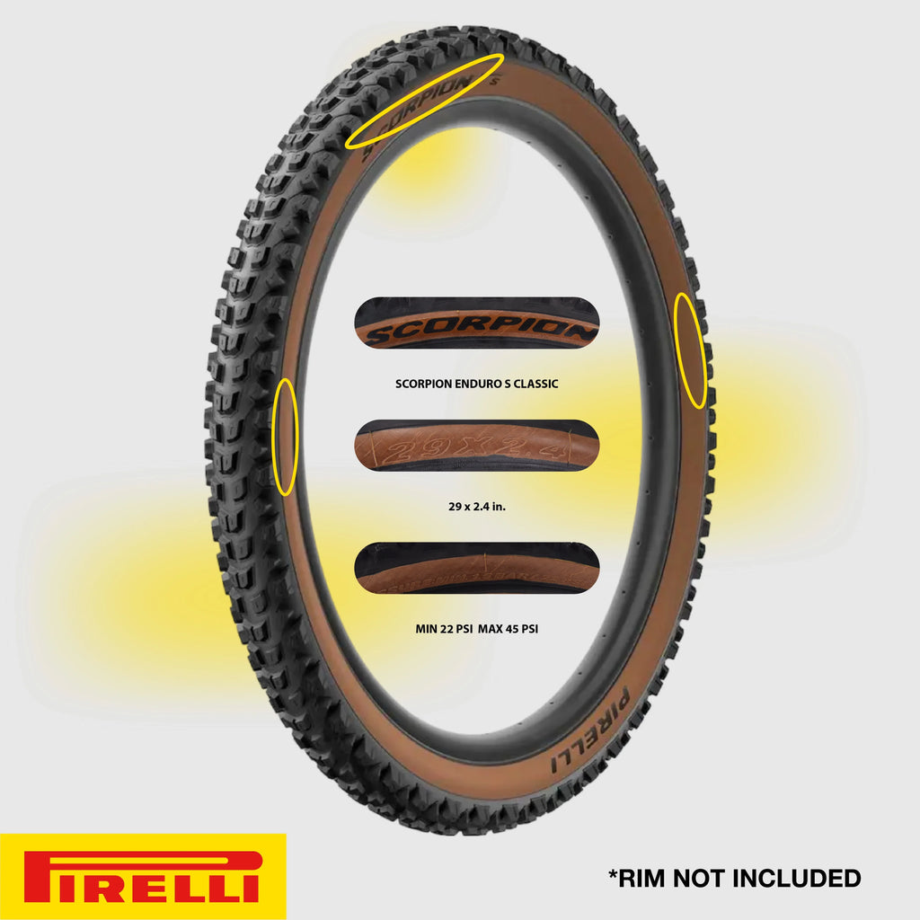 Pirelli Scorpion Enduro S Classic 29" x 2.4 Mountain Bicycle Tire Unmatched Grip and Reliability for Extreme Enduro Riding, Tubeless Ready Clincher TLR, Enduro HardWall MTB Casing + SmarTUBE 23/32-622