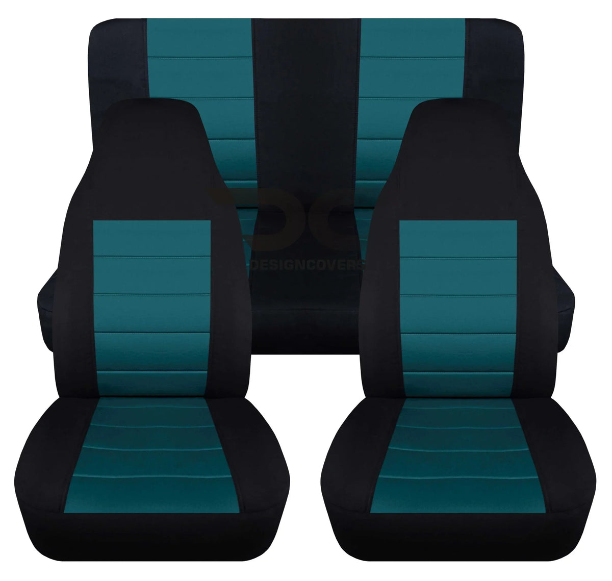 T402-Designcovers appropriate with 2003-2006 Jeep wrangler LJ 2door Seat Covers:Black and Teal- Full Set Front&Rear