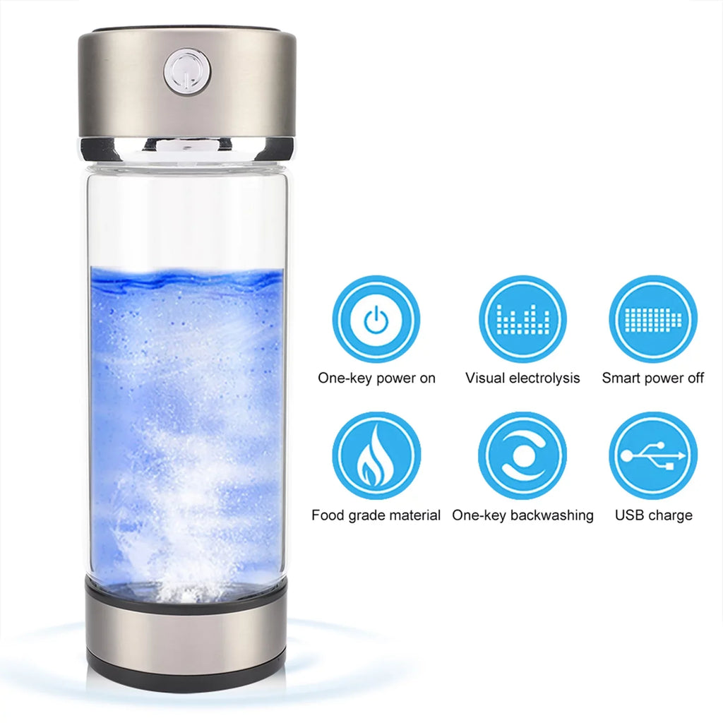 Nikou USB Charging Rich Hydrogen aqua Purifier Filter Glass Bottle Anti-Skid Portable Lonizer Cup