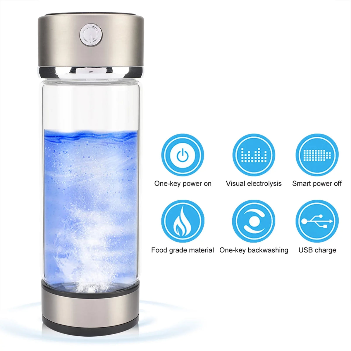 Nikou USB Charging Rich Hydrogen aqua Purifier Filter Glass Bottle Anti-Skid Portable Lonizer Cup