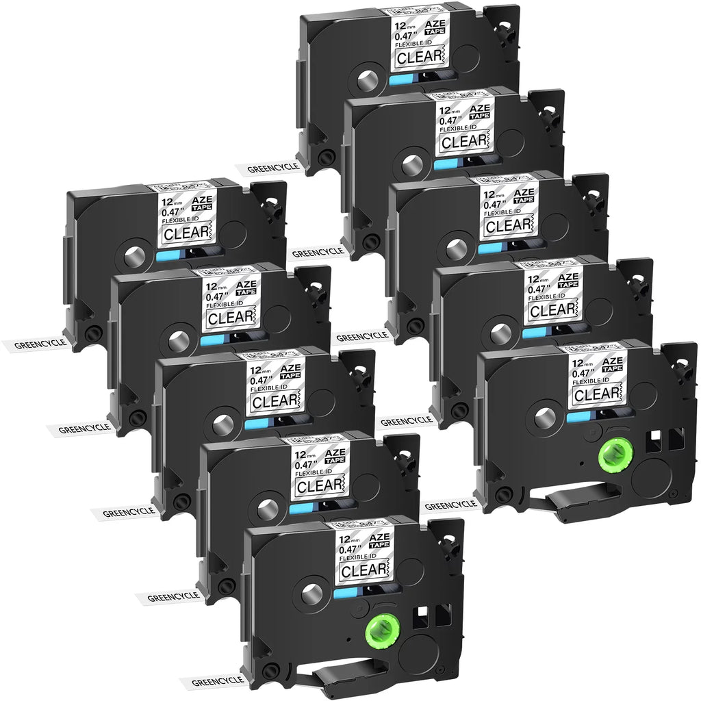 GREENCYCLE 10PK matching for Brother P-touch 12mm x 8m Black on Clear TZ TZe TZe-FX131 TZ-FX131 TZe-131 TZ-131 Flexible ID Cable Wire Label Tape