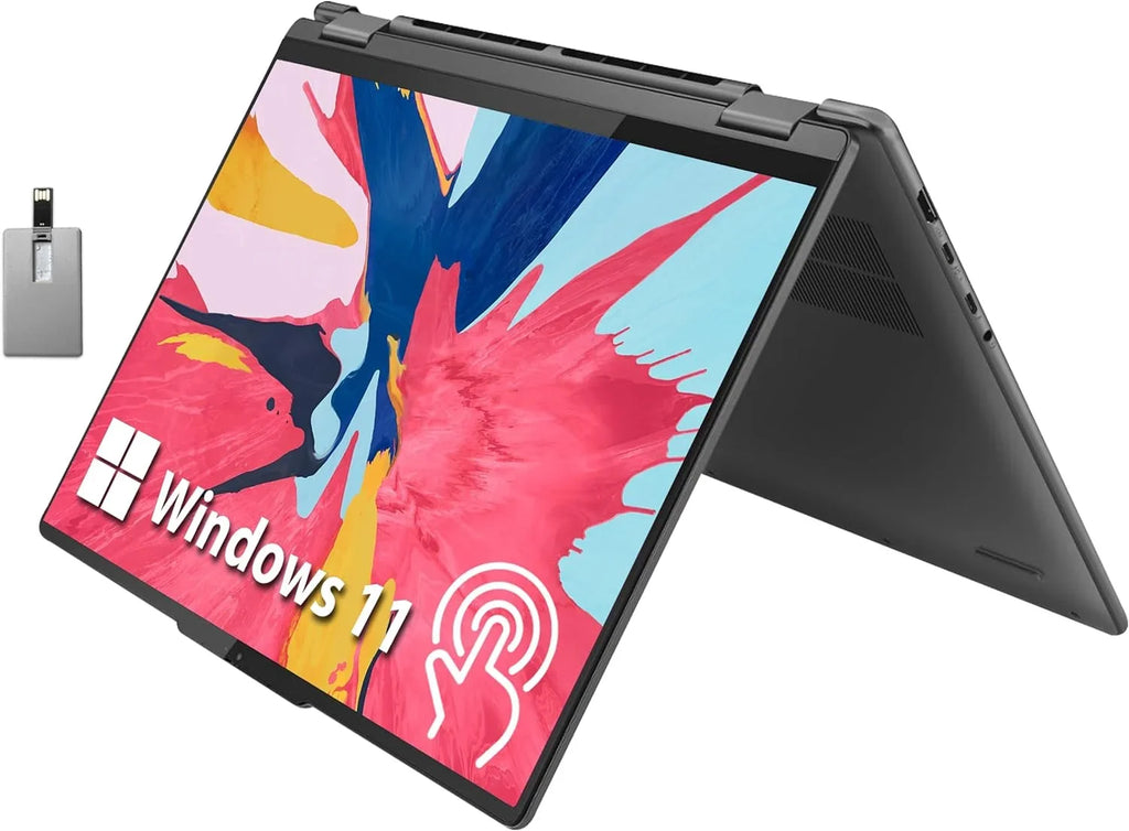 Yoga 7i Touchscreen Laptop, 2-in-1 360° 16" WUXGA Laptop,  Core-i5 1335U, 8GB RAM, 512GB PCIe SSD, Backlit Keyboard, Fingerprint Reader, Win 11, Gray, with 32GB Snowbell USB Card