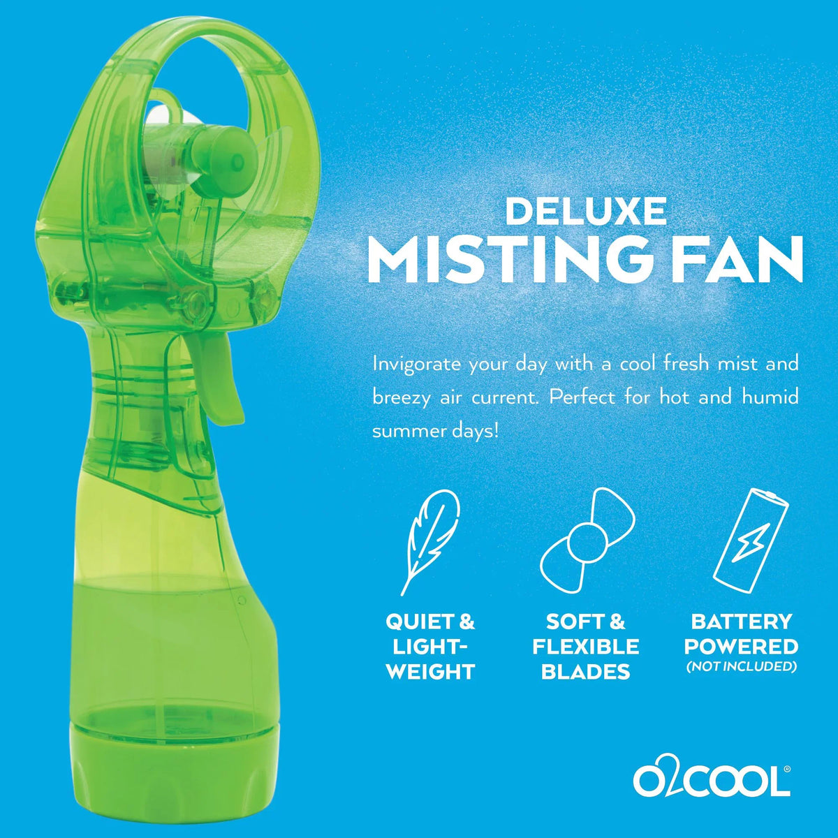 O2COOL 3.5 inch Battery Powered Misting Fan for Personal Cooling, Green, 2 Pack