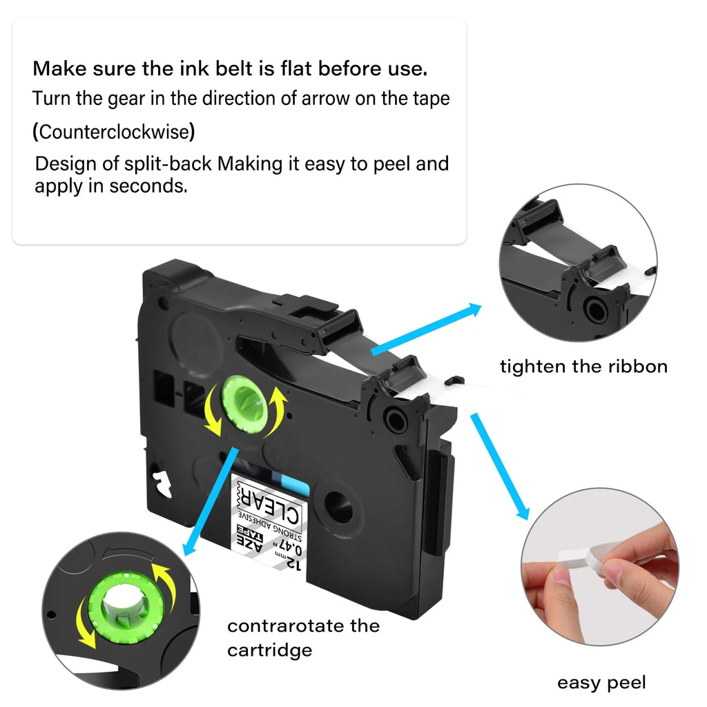 GREENCYCLE 50PK suitable for Brother P-touch Black on Clear 12mm TZ TZe TZe-S131 TZ-S131 TZ-131 TZe-131 Extra Strength Laminated Label Tape